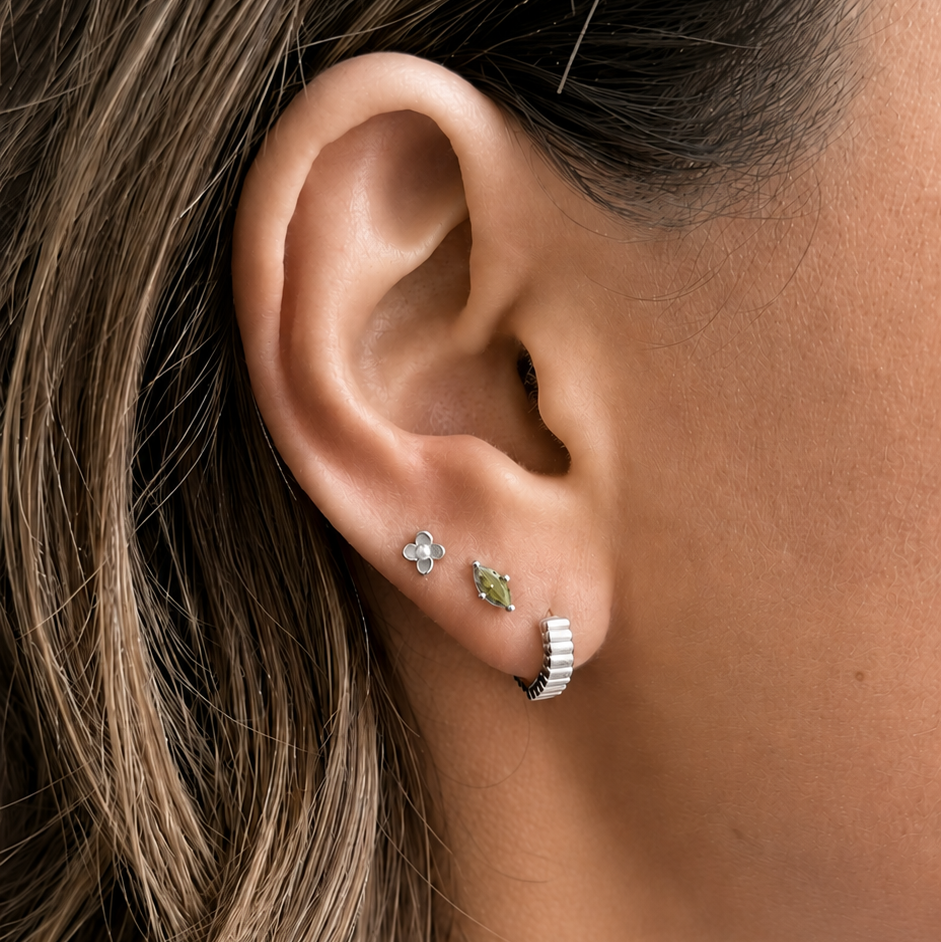 Silver Olive Marquise Studs