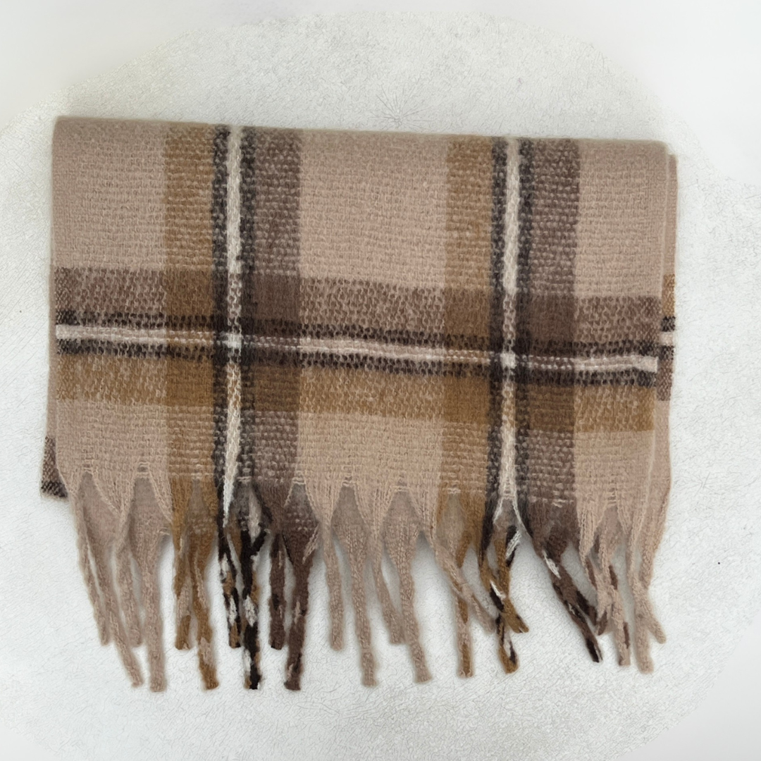 Light Brown and Chocolate Check Blanket Scarf