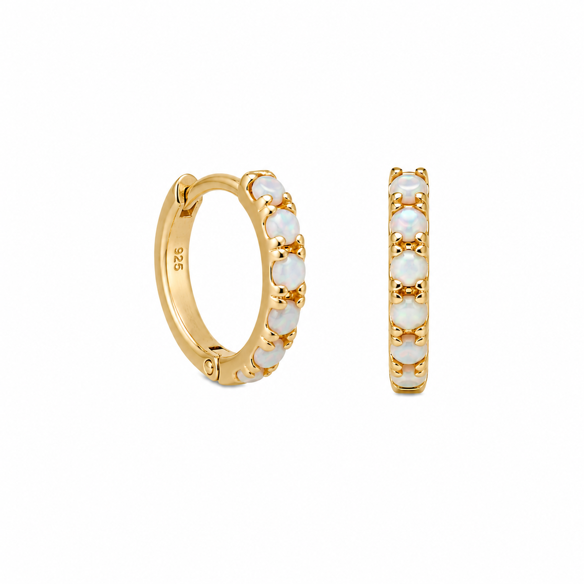 Gold Opal Huggie Hoops