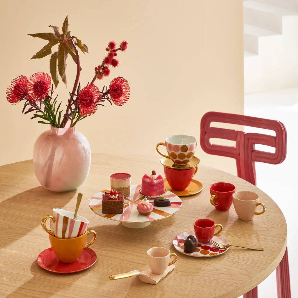 Gold Handled Coffee Cup in Old Pink