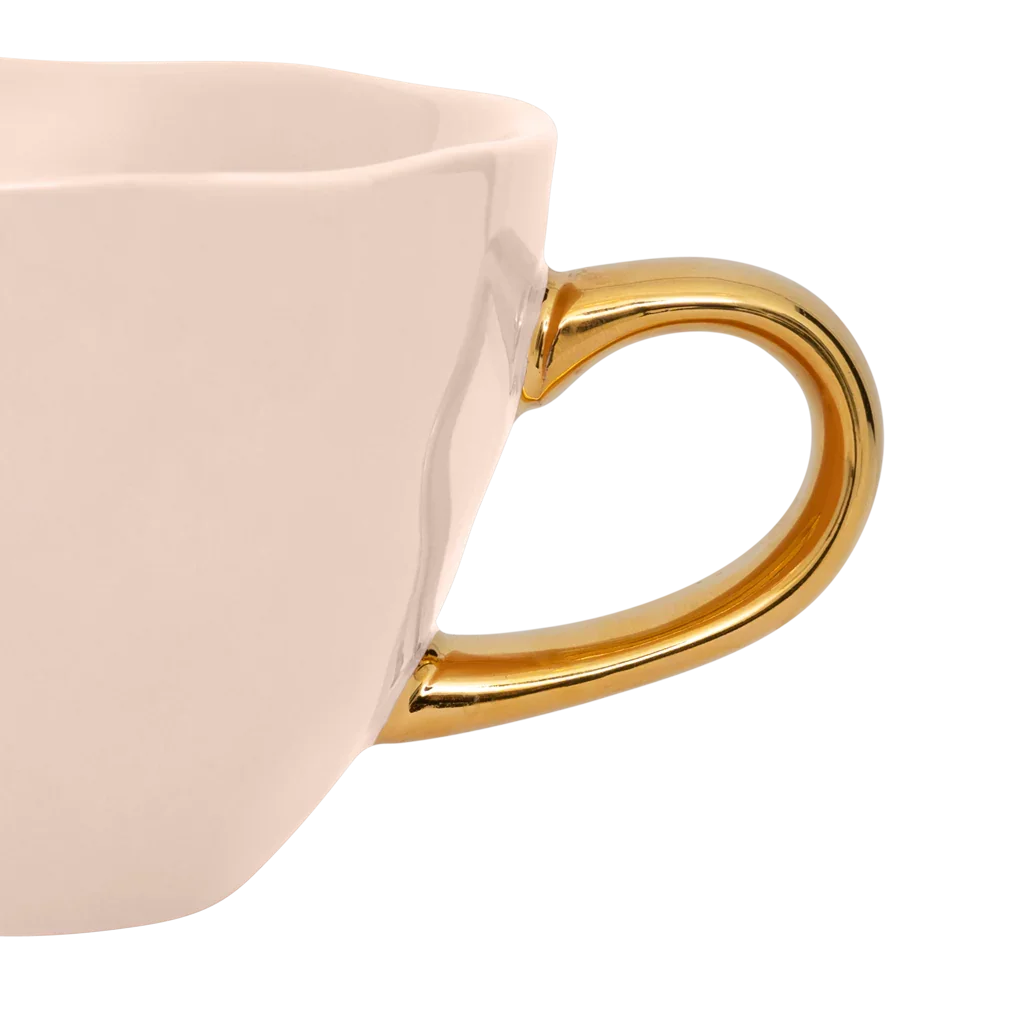 Gold Handled Coffee Cup in Old Pink