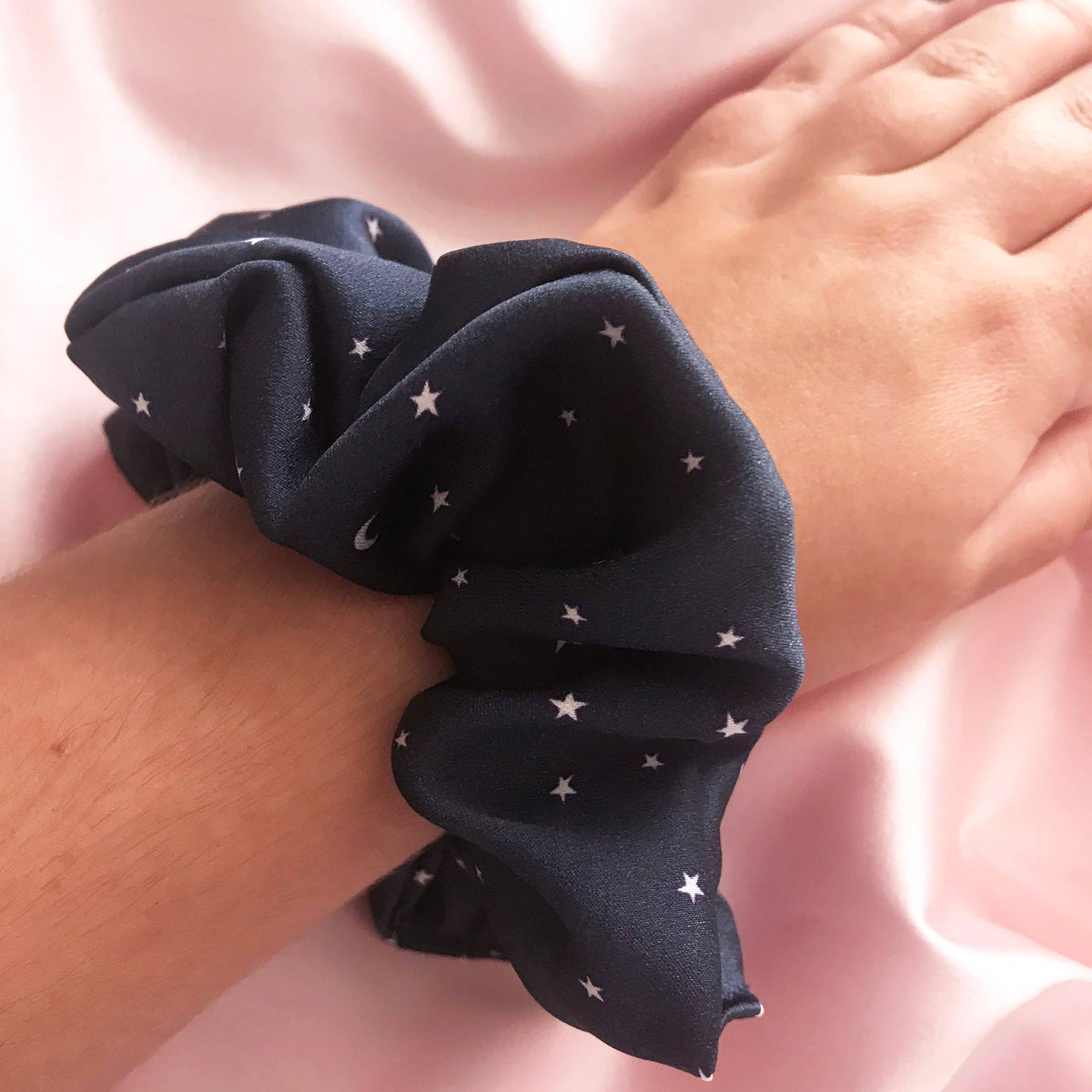 Navy Star Print Mulberry Silk Scrunchie