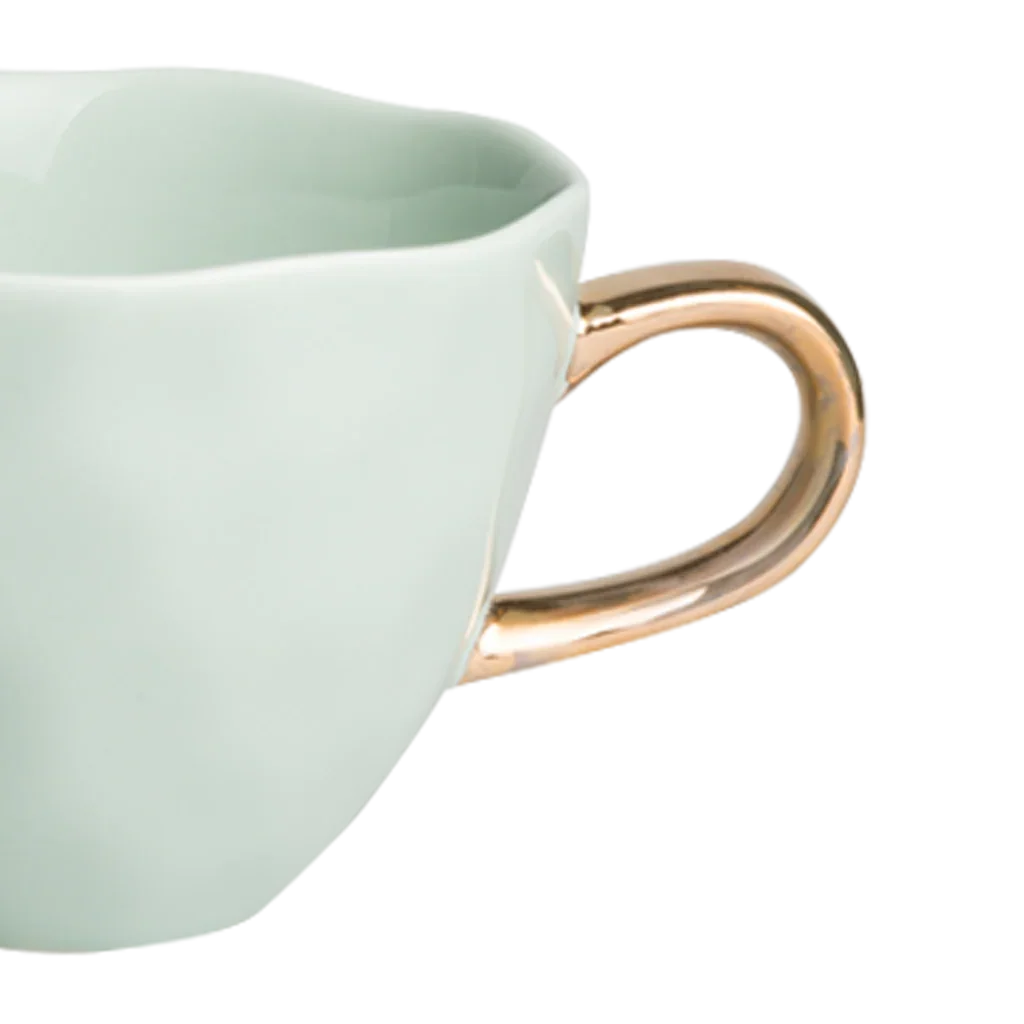 Gold Handled Coffee Cup in Celadon