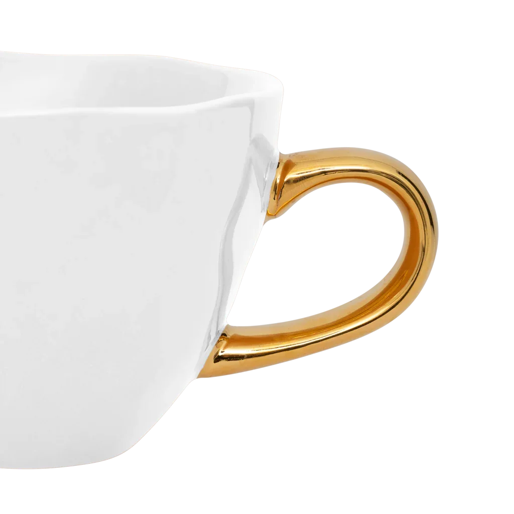 Gold Handled Coffee Cup in White