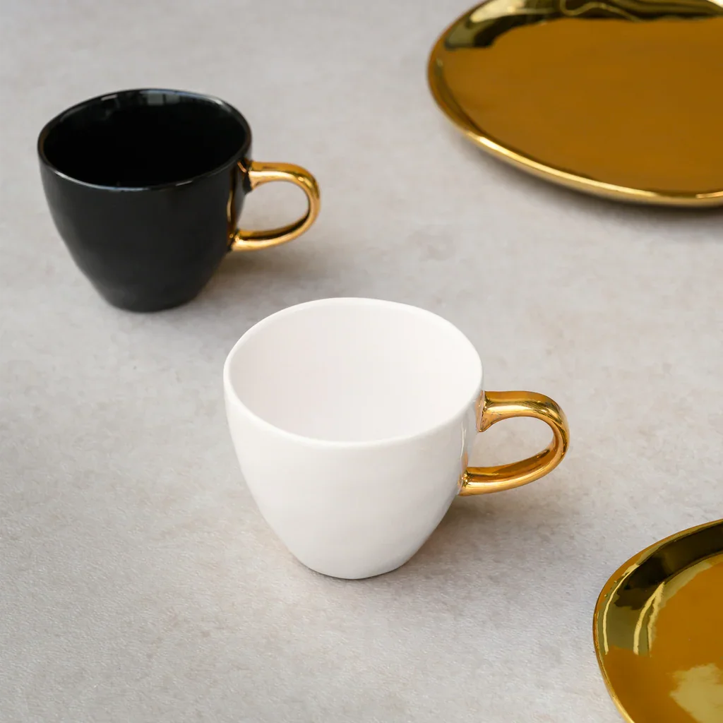 Gold Handled Coffee Cup in White