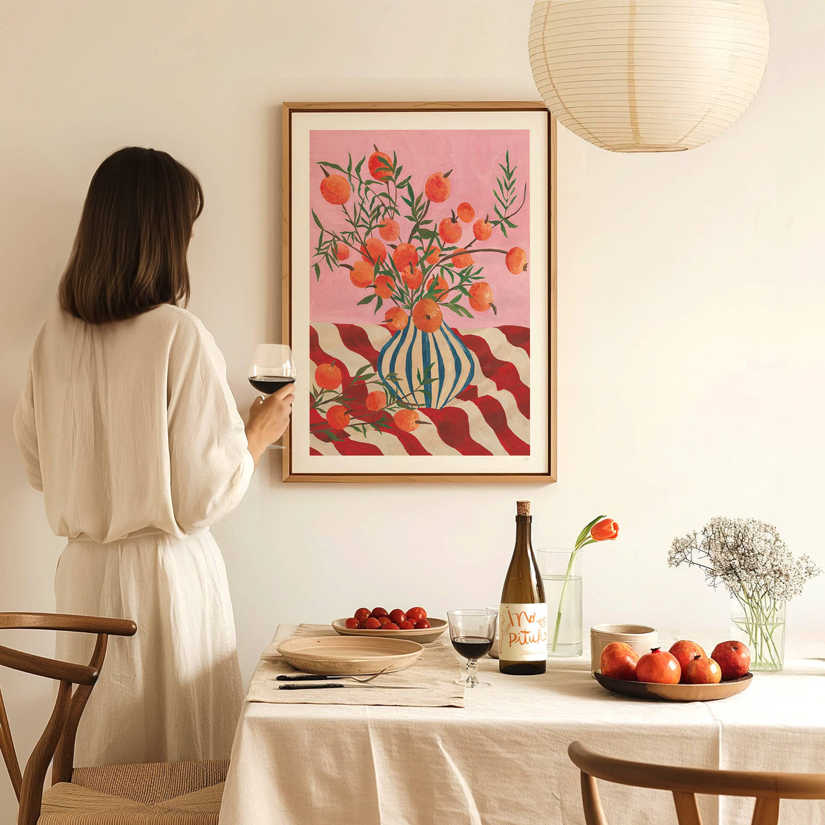 Vase of Clementines Still Life Art Print