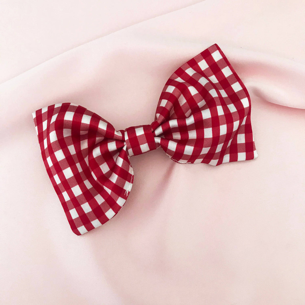 Red Gingham Print Mulberry Silk Hair Bow
