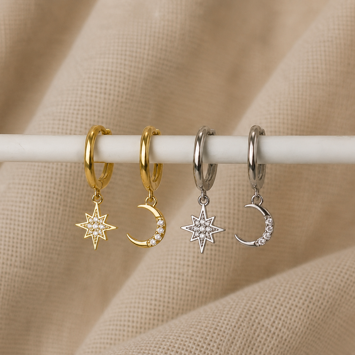 Moon & Star Huggie Hoops