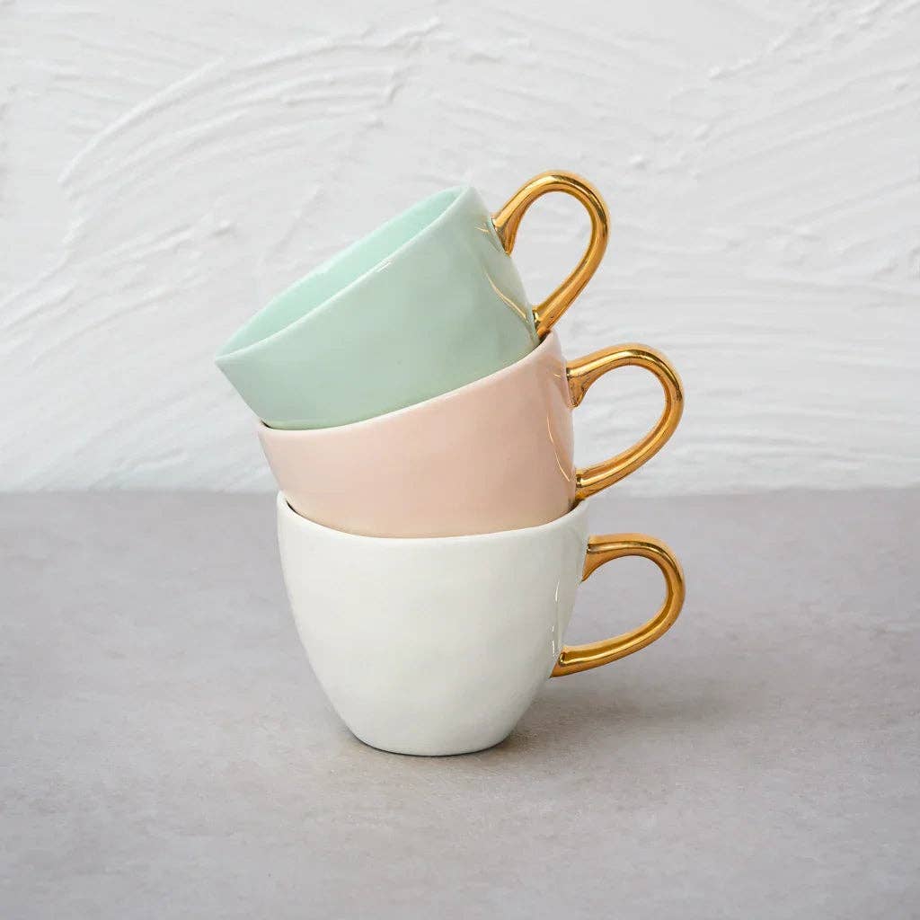 Gold Handled Coffee Cup in Celadon