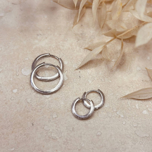 Minimal Brushed Sterling Silver Hoop Earrings