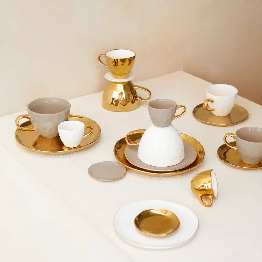 Gold Handled Coffee Cup in White