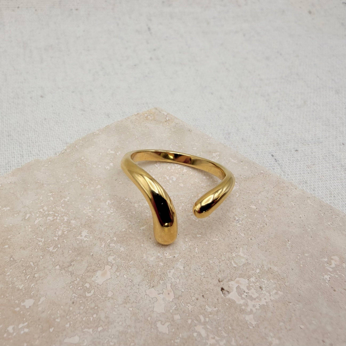 Gold Droplet Wishbone Ring