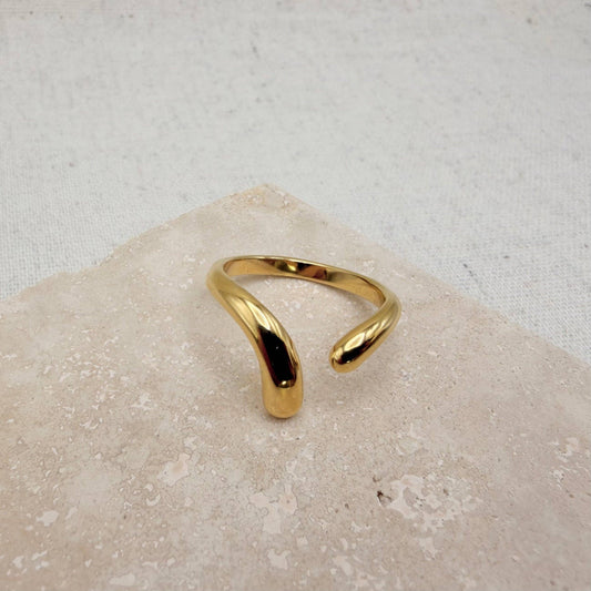 Gold Droplet Wishbone Ring