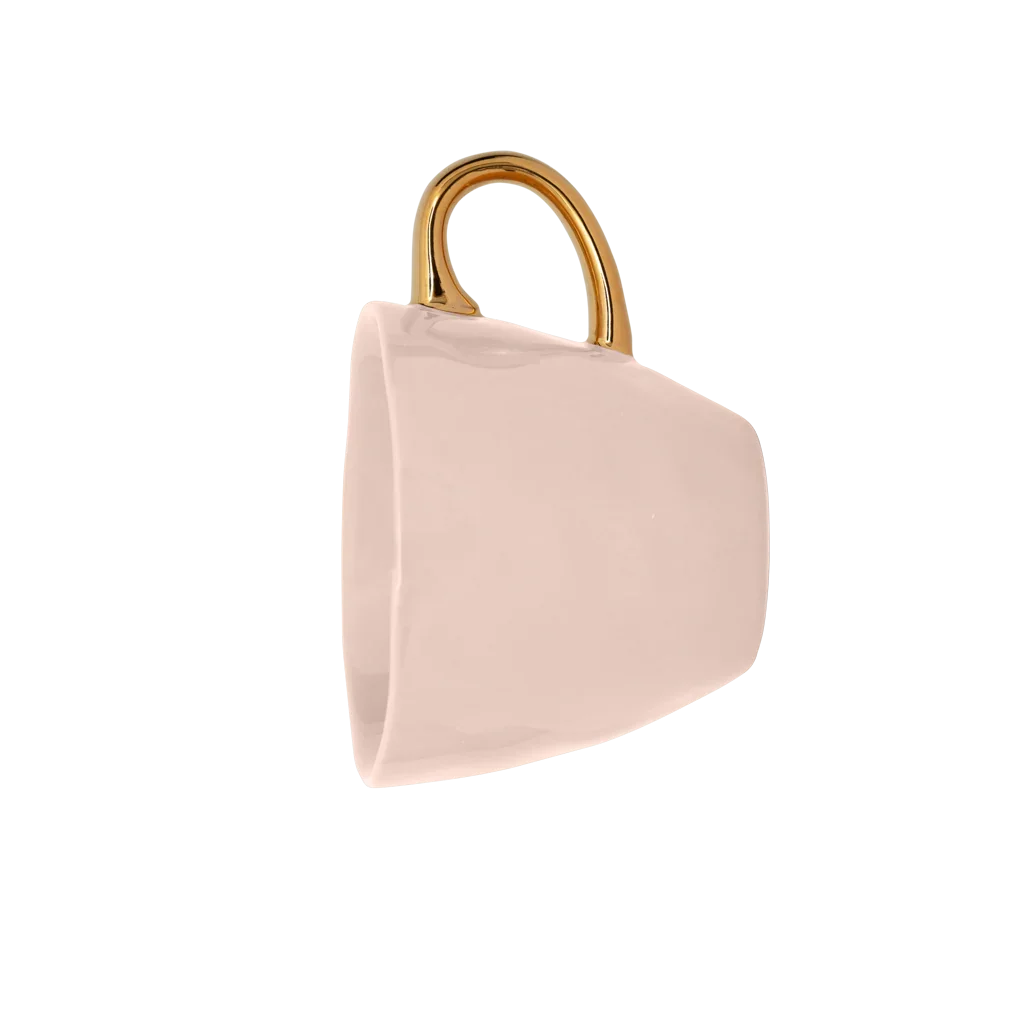 Gold Handled Coffee Cup in Old Pink