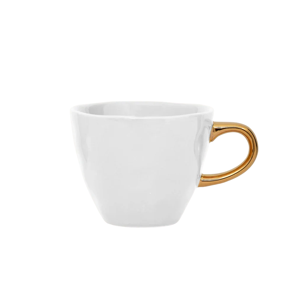 Gold Handled Coffee Cup in White