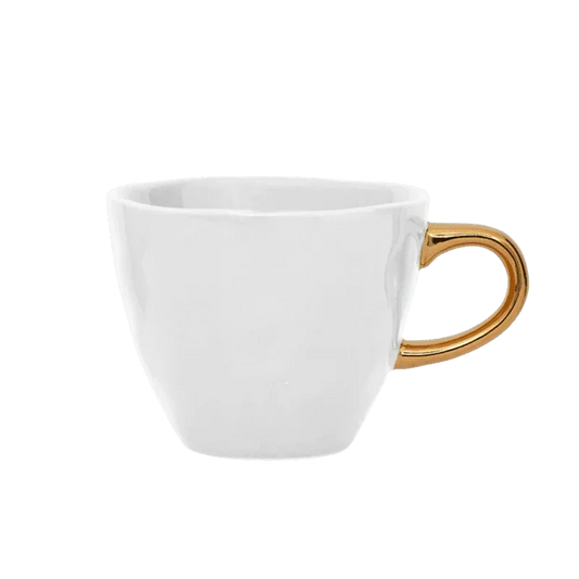 Gold Handled Coffee Cup in White