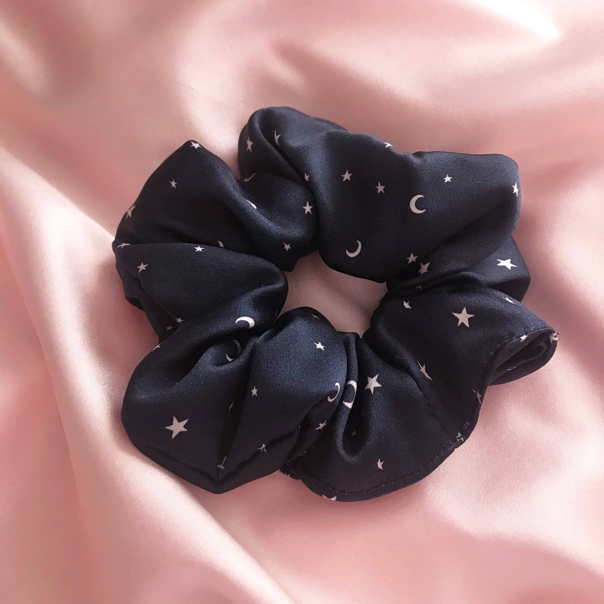 Navy Star Print Mulberry Silk Scrunchie