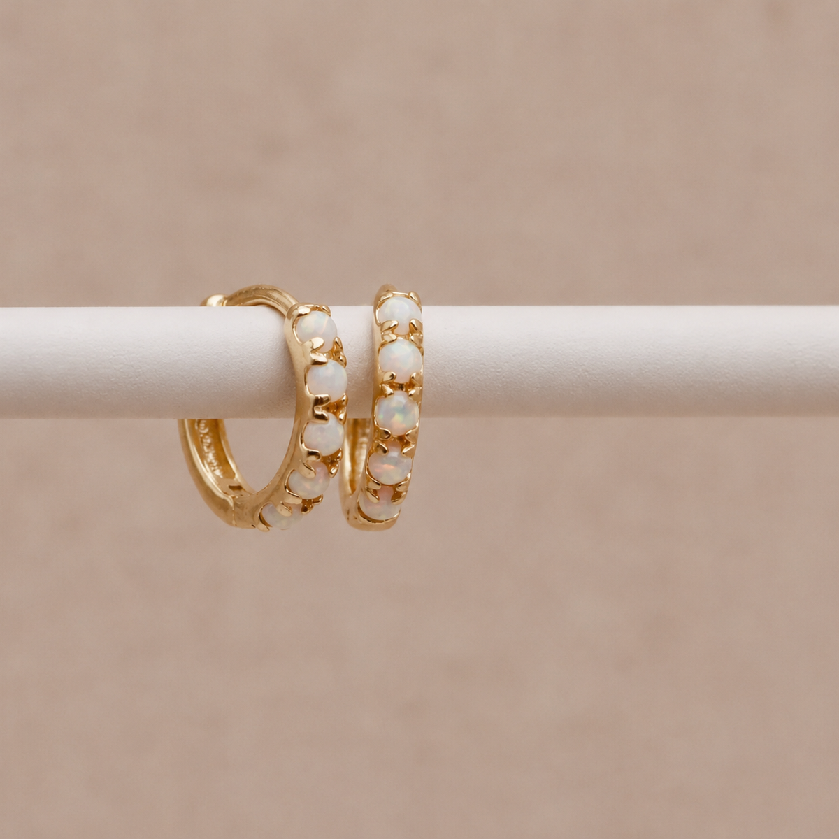 Gold Opal Huggie Hoops