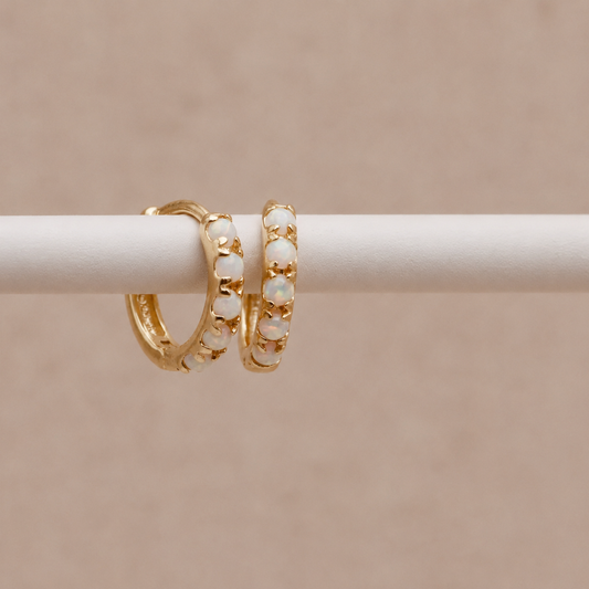 Gold Opal Huggie Hoops