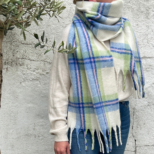 Sky Blue and Pistachio Cosy Blanket Scarf