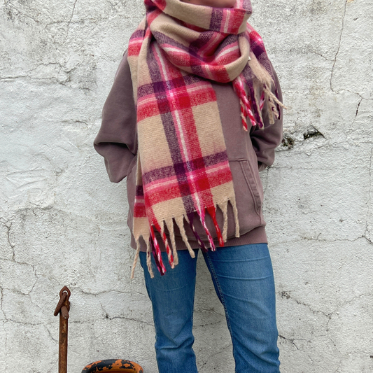 Red and Mauve Cosy Blanket Scarf