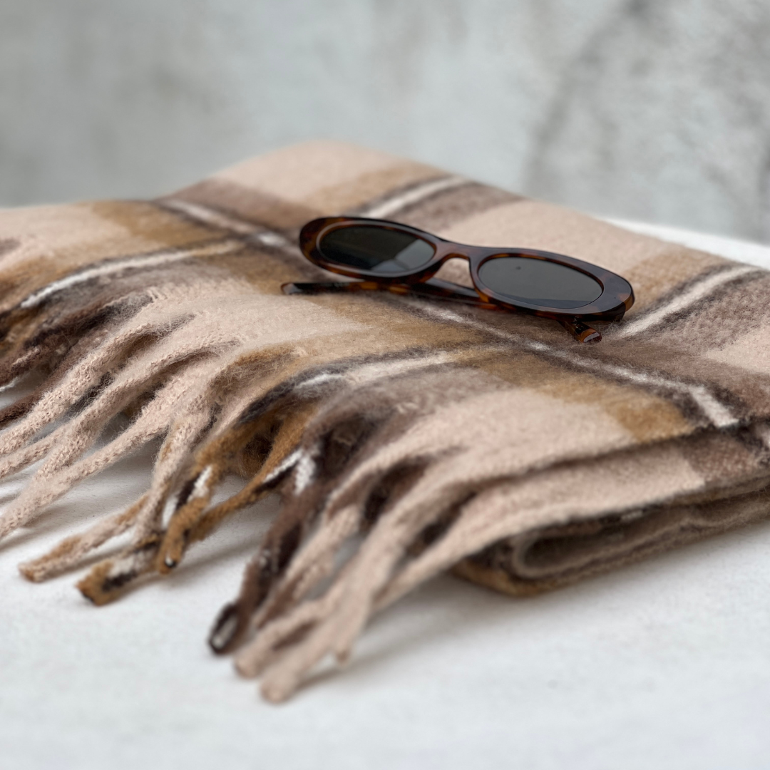 Light Brown and Chocolate Check Blanket Scarf
