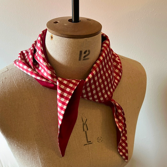 Elsie Silk Scarf in Burgundy and Gingham