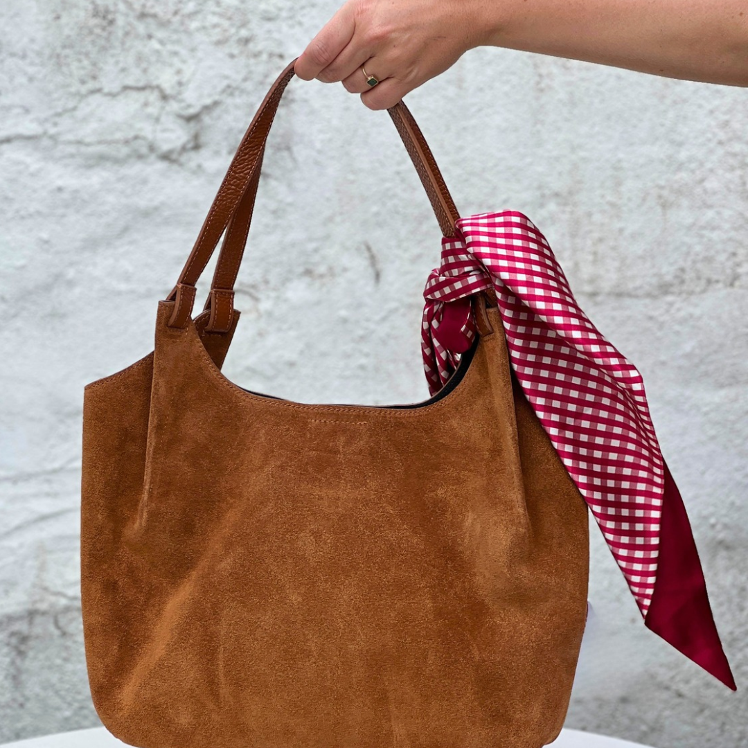 Elsie Silk Scarf in Burgundy and Gingham