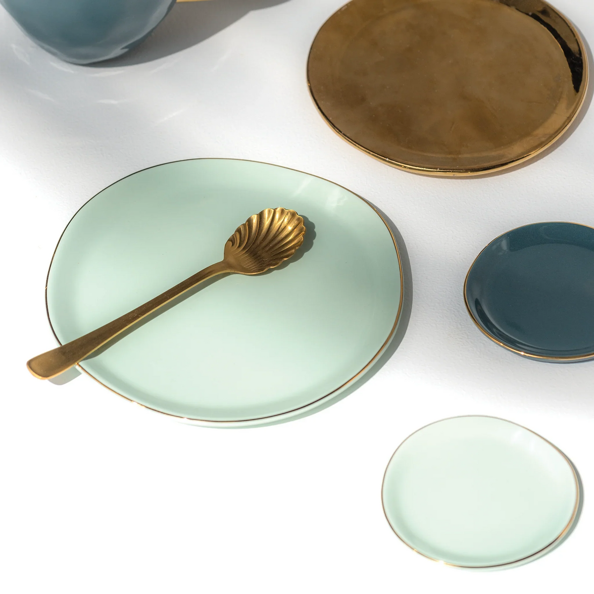 Small Gold Finished Plate in Celadon Green