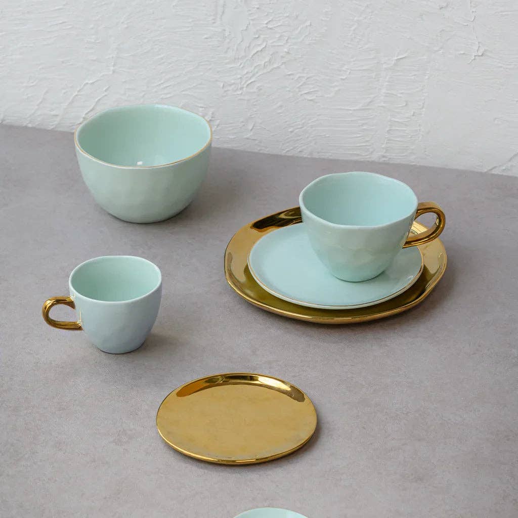 Gold Handled Coffee Cup in Celadon