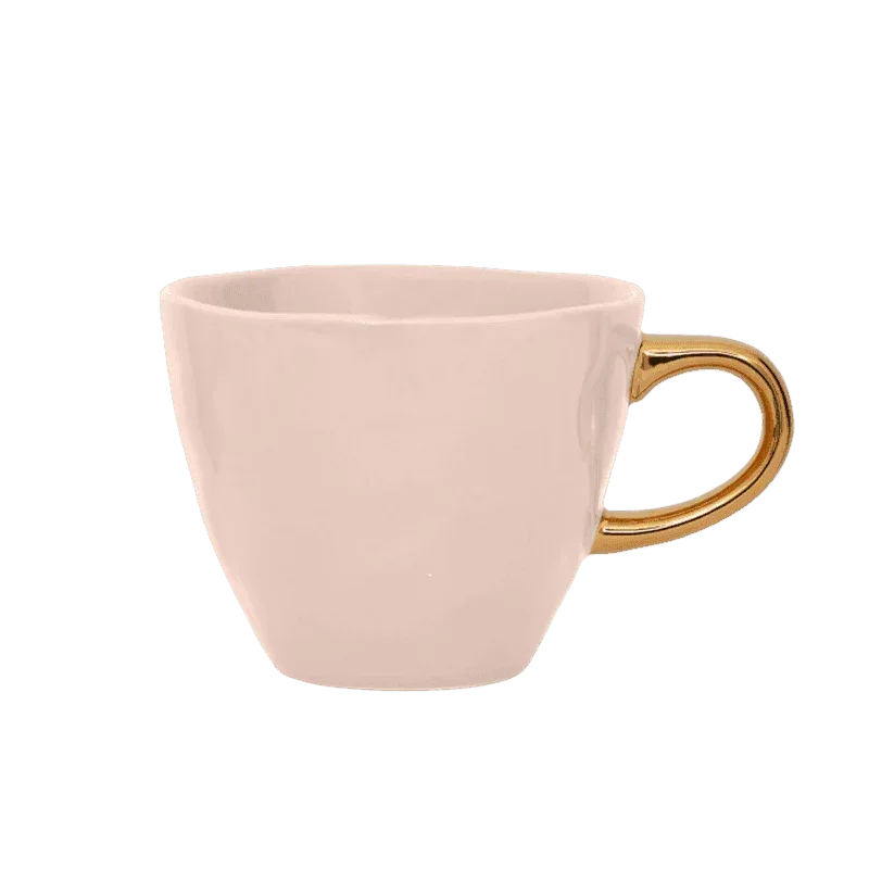 Gold Handled Coffee Cup in Old Pink