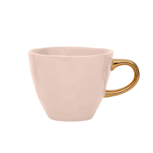 Gold Handled Coffee Cup in Old Pink