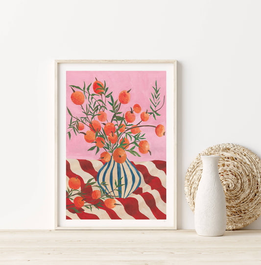 Vase of Clementines Still Life Art Print