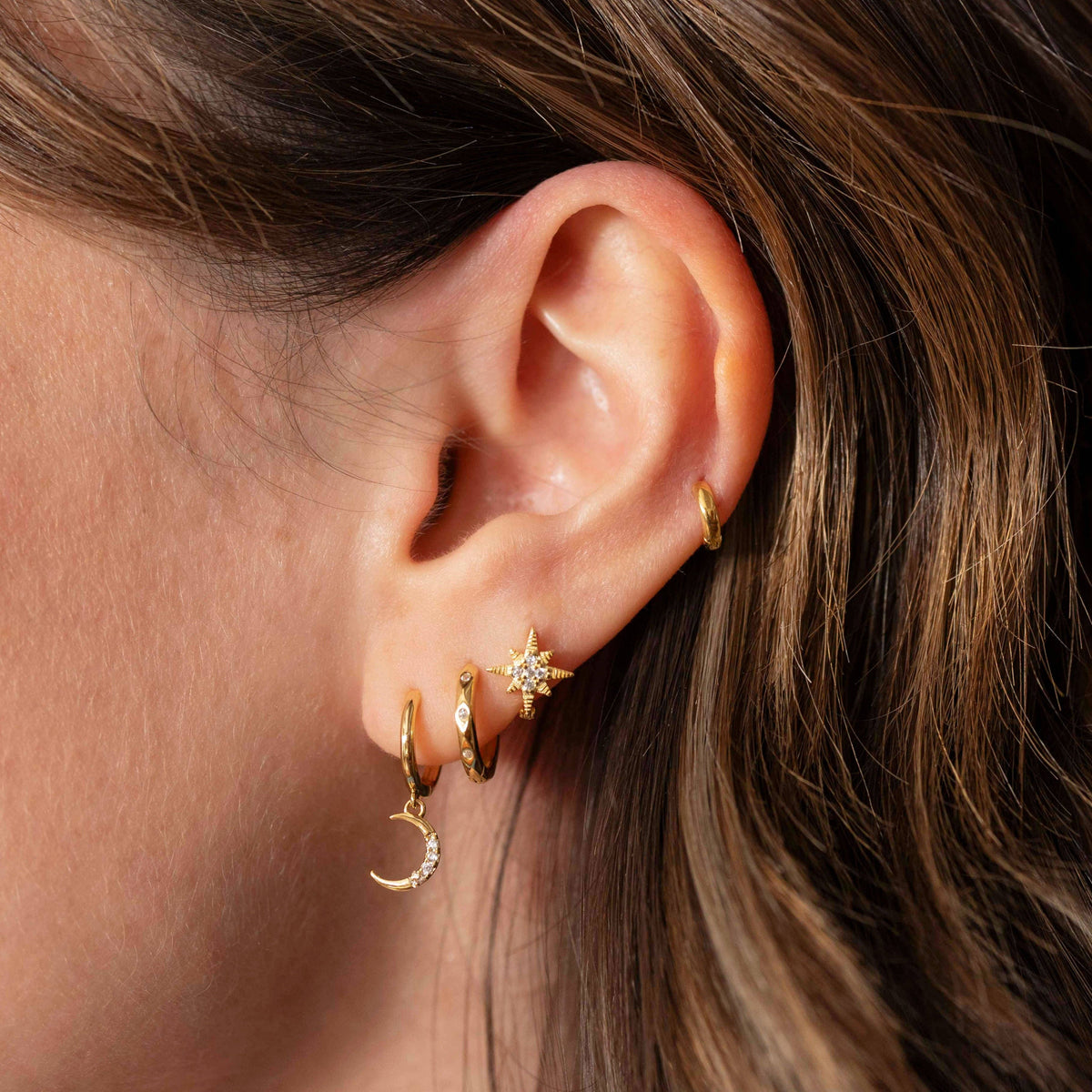 Moon & Star Huggie Hoops
