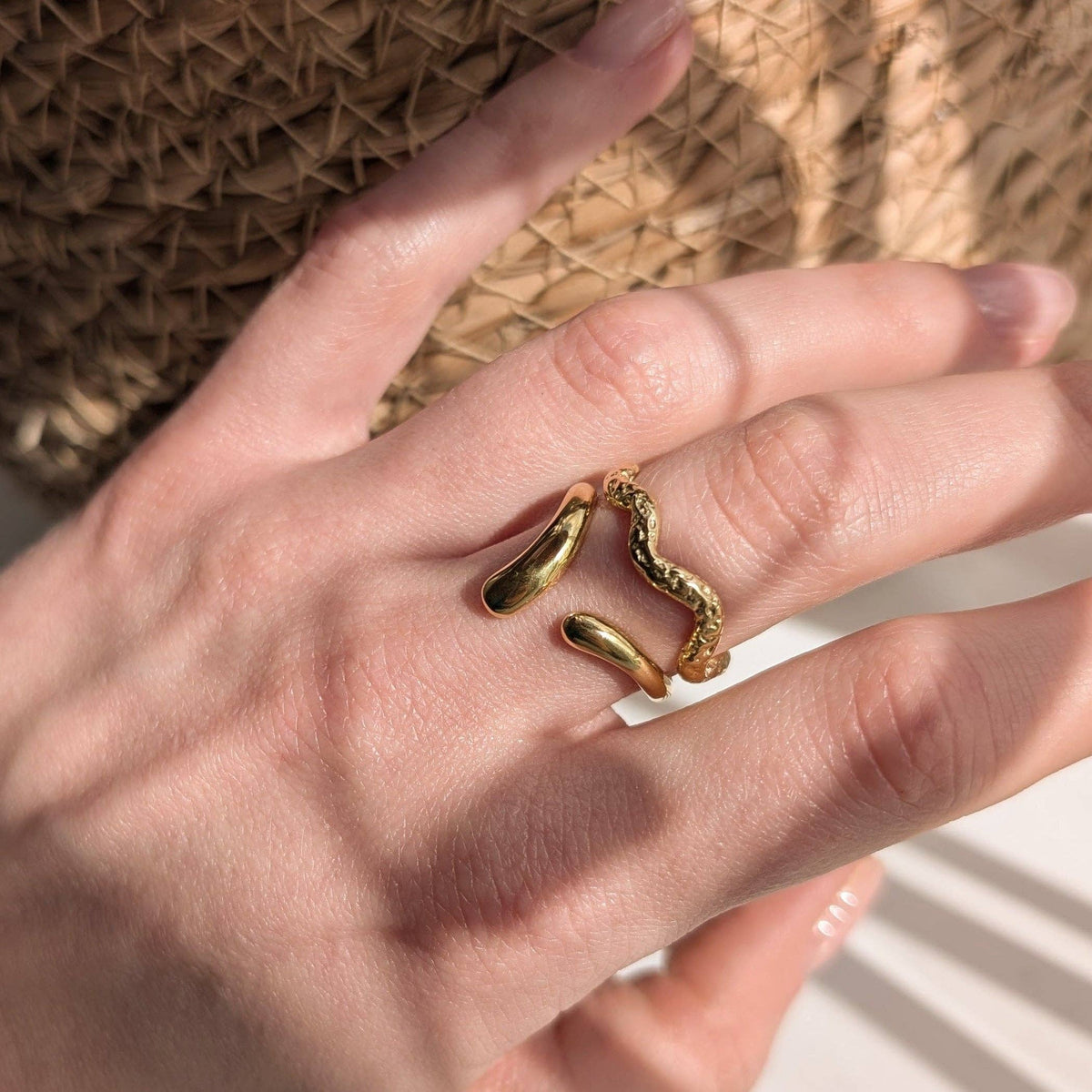 Gold Droplet Wishbone Ring
