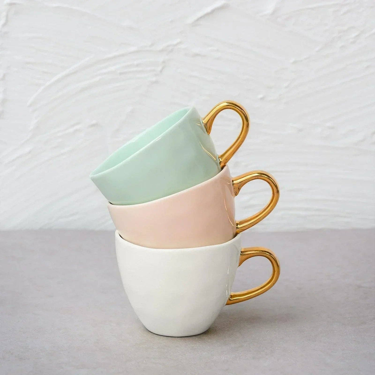 Gold Handled Coffee Cup in Old Pink