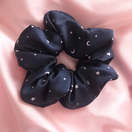 Navy Star Print Mulberry Silk Scrunchie