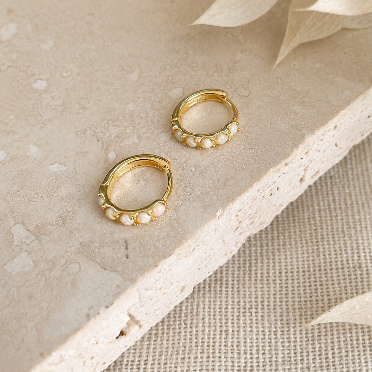 Gold Opal Huggie Hoops