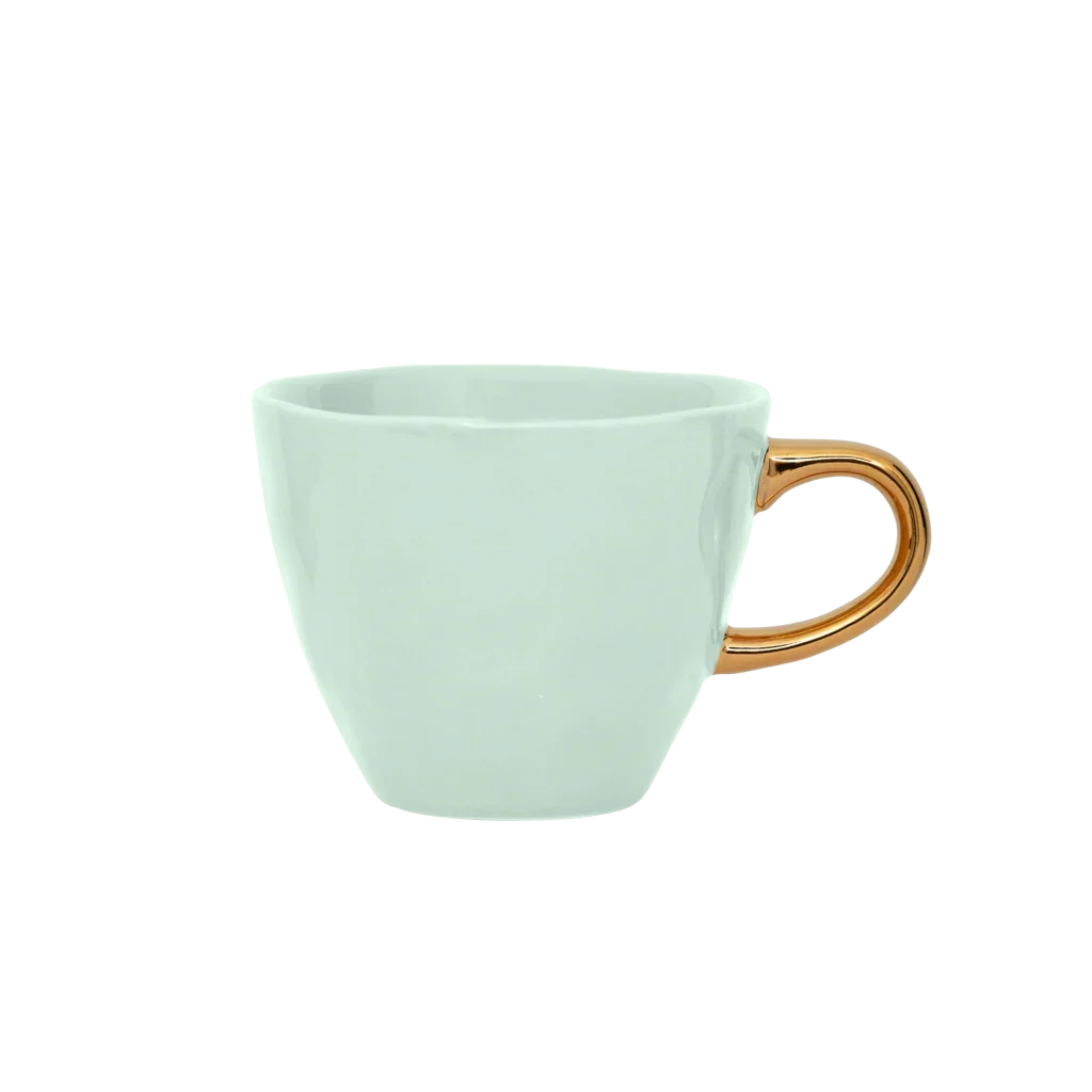 Gold Handled Coffee Cup in Celadon