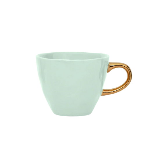 Gold Handled Coffee Cup in Celadon