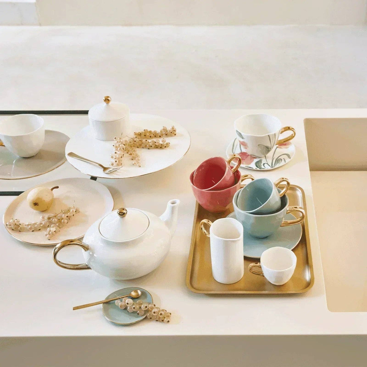 Gold Handled Coffee Cup in Celadon
