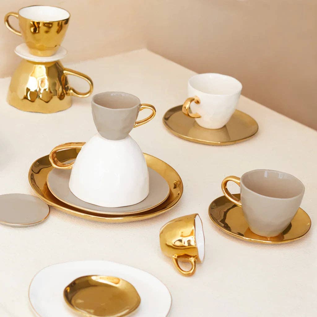 Gold Handled Coffee Cup in White