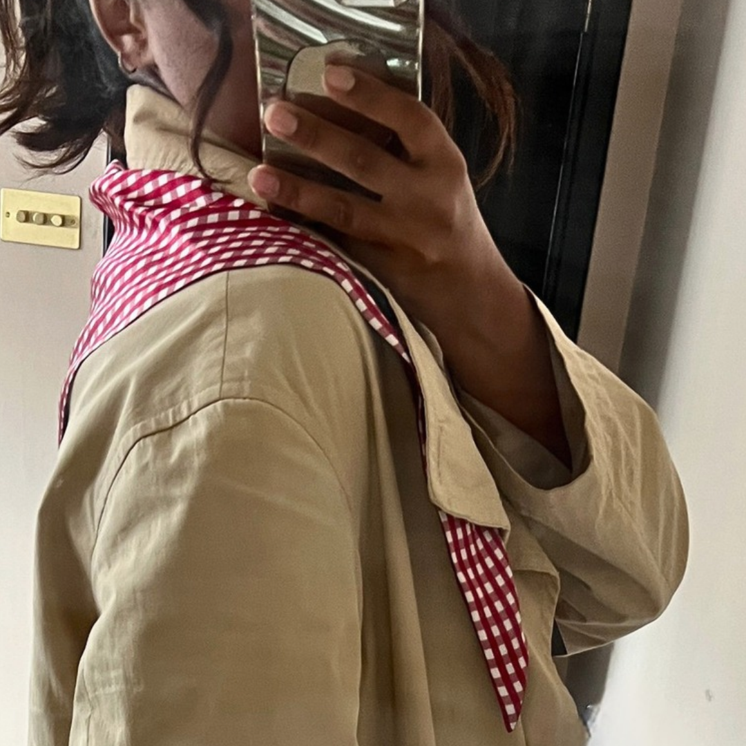 Elsie Silk Scarf in Burgundy and Gingham