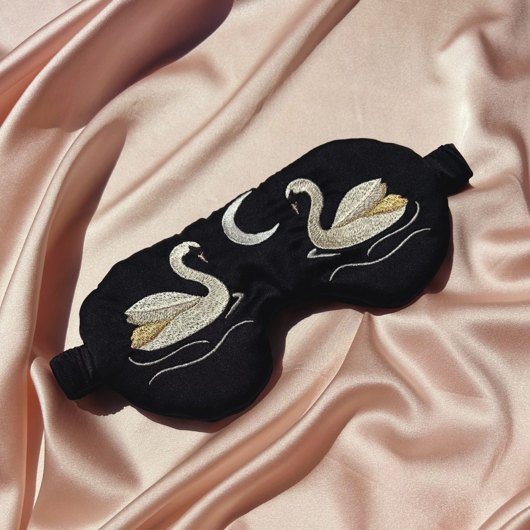 Odile Black Silk Swan Lake Embroidered Eye Mask