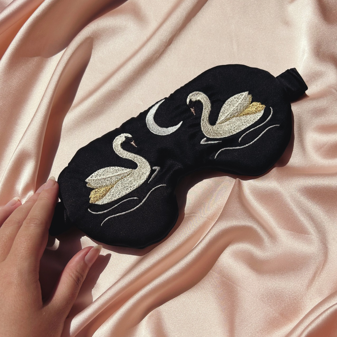 Odile Black Silk Swan Lake Embroidered Eye Mask