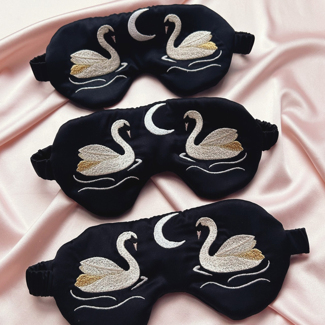 Odile Black Silk Swan Lake Embroidered Eye Mask